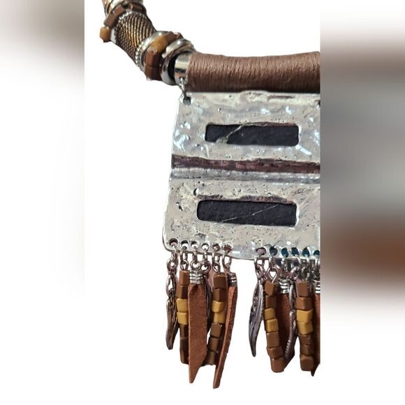 PARIS Necklace Ethnic Tribal Statement Solid Reversible Brown & Silver … - Picture 10 of 13